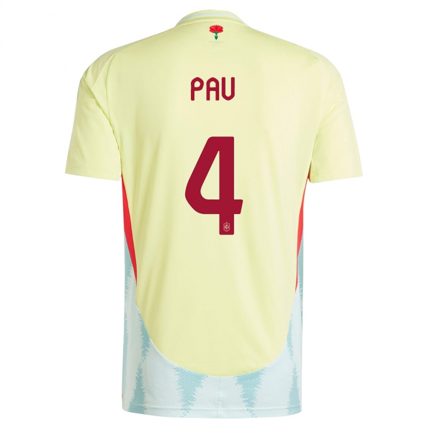 Kinder Spanien Pau Torres #4 Gelb Auswärtstrikot Trikot 24-26 T-Shirt Belgien