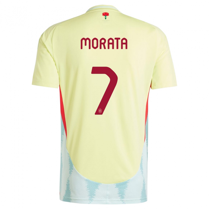 Kinder Spanien Alvaro Morata #7 Gelb Auswärtstrikot Trikot 24-26 T-Shirt Belgien