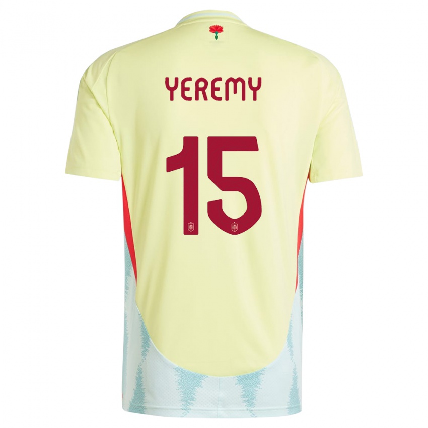 Kinder Spanien Yeremy Pino #15 Gelb Auswärtstrikot Trikot 24-26 T-Shirt Belgien