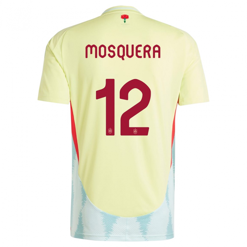 Kinder Spanien Cristian Mosquera #12 Gelb Auswärtstrikot Trikot 24-26 T-Shirt Belgien