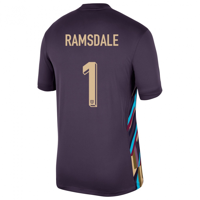 Kinderen Engeland Aaron Ramsdale #1 Donkere Rozijn Uitshirt Uittenue 24-26 T-Shirt België