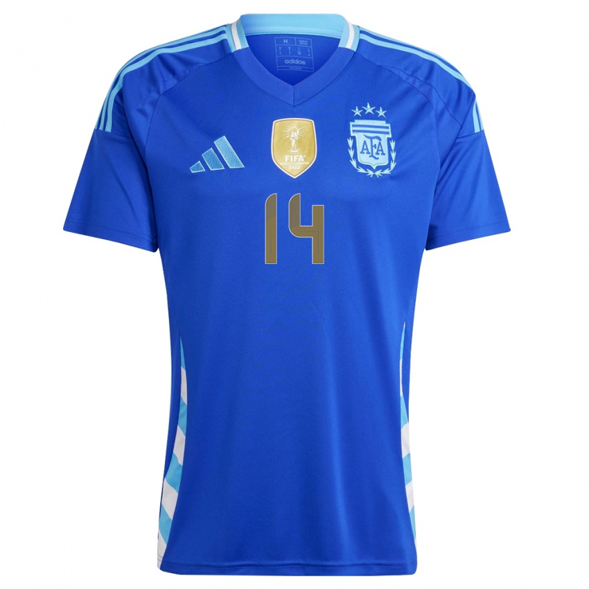 Kinder Argentinien Lautaro Lopez #14 Blau Auswärtstrikot Trikot 24-26 T-Shirt Belgien