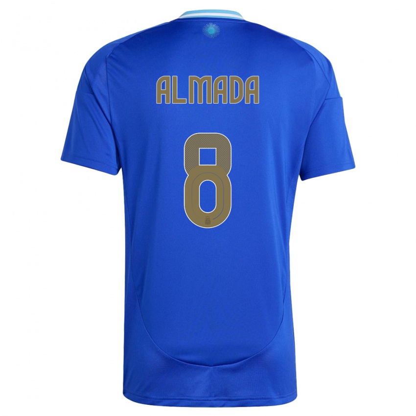 Kinderen Argentinië Thiago Almada #8 Blauw Uitshirt Uittenue 24-26 T-Shirt België