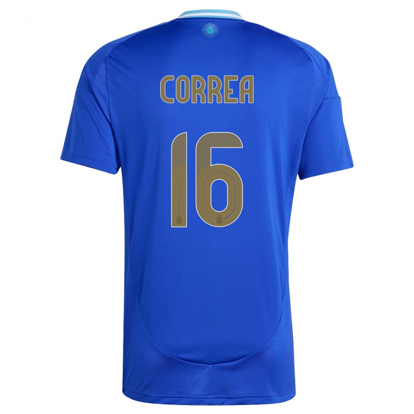 Enfant Maillot Argentine Angel Correa #16 Bleu Tenues Extérieur 24-26 T-Shirt Belgique