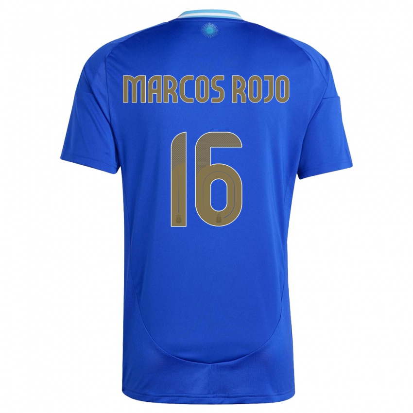Enfant Maillot Argentine Marcos Rojo #16 Bleu Tenues Extérieur 24-26 T-Shirt Belgique