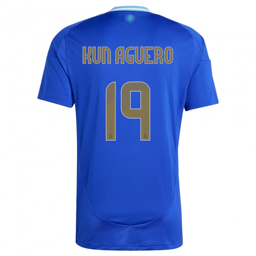 Enfant Maillot Argentine Sergio Aguero #19 Bleu Tenues Extérieur 24-26 T-Shirt Belgique
