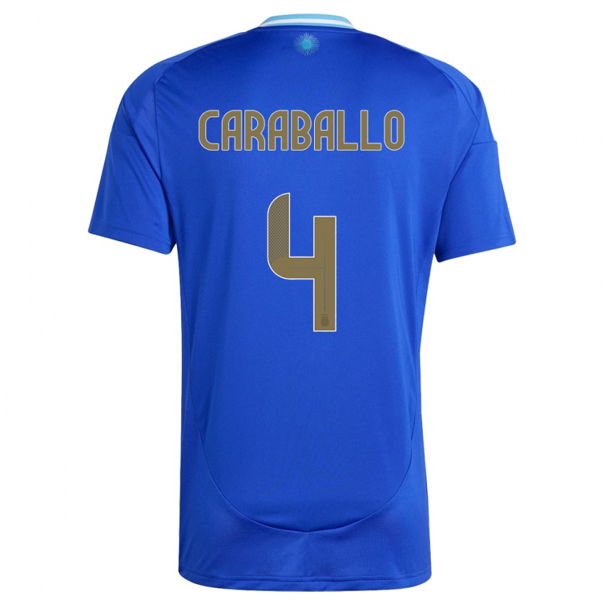 Kinder Argentinien Brian Caraballo #4 Blau Auswärtstrikot Trikot 24-26 T-Shirt Belgien