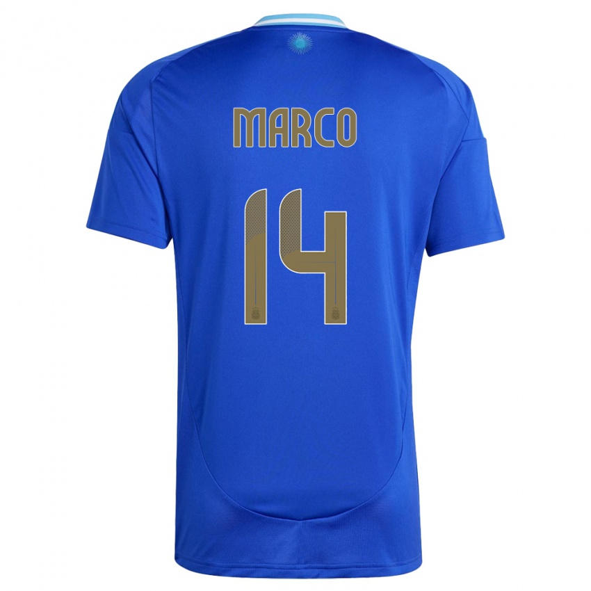 Kinder Argentinien Francisco Marco #14 Blau Auswärtstrikot Trikot 24-26 T-Shirt Belgien