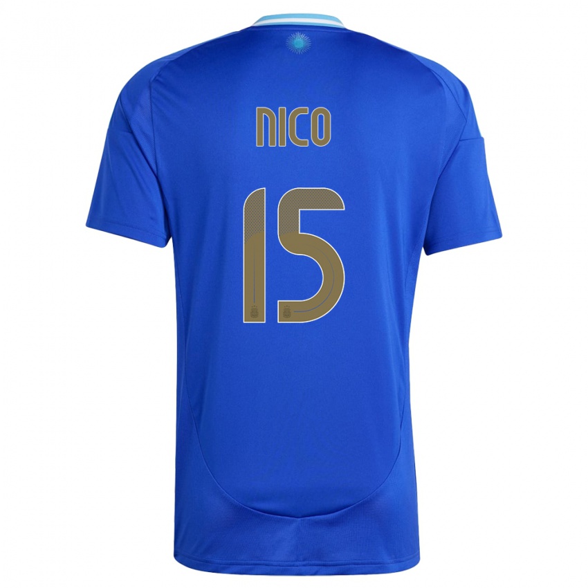 Kinder Argentinien Nico #15 Blau Auswärtstrikot Trikot 24-26 T-Shirt Belgien