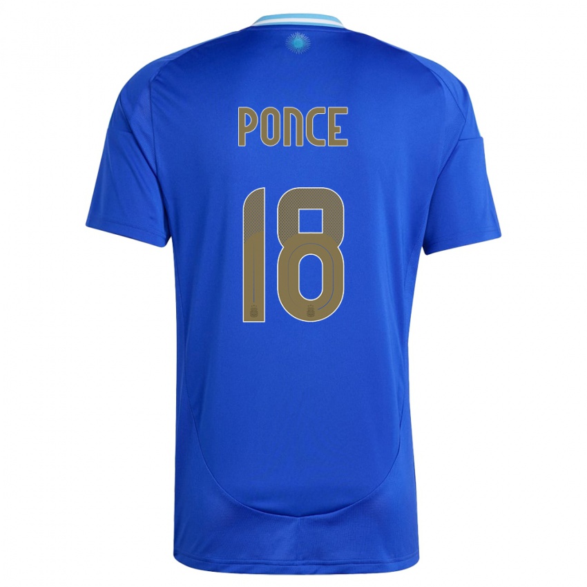 Kinder Argentinien Ezequiel Ponce #18 Blau Auswärtstrikot Trikot 24-26 T-Shirt Belgien