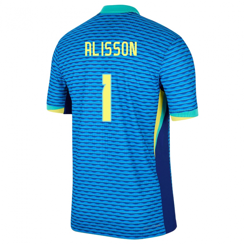 Kinder Brasilien Alisson #1 Blau Auswärtstrikot Trikot 24-26 T-Shirt Belgien