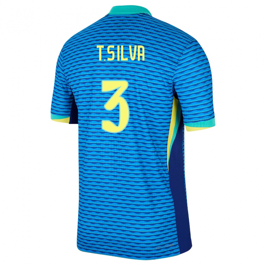 Kinderen Brazilië Thiago Silva #3 Blauw Uitshirt Uittenue 24-26 T-Shirt België