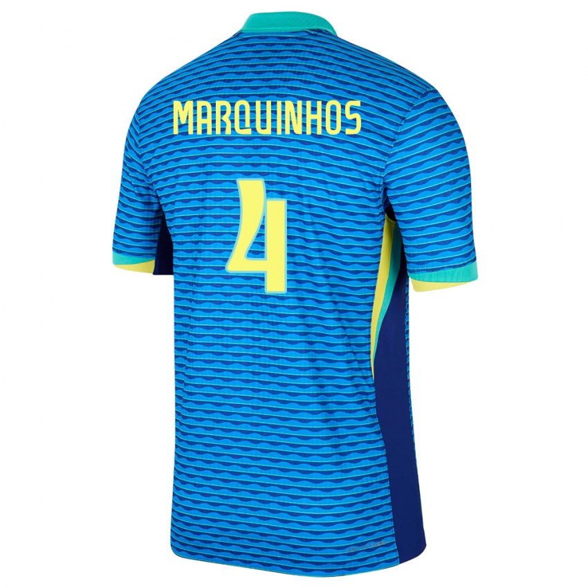 Enfant Maillot Brésil Marquinhos #4 Bleu Tenues Extérieur 24-26 T-Shirt Belgique