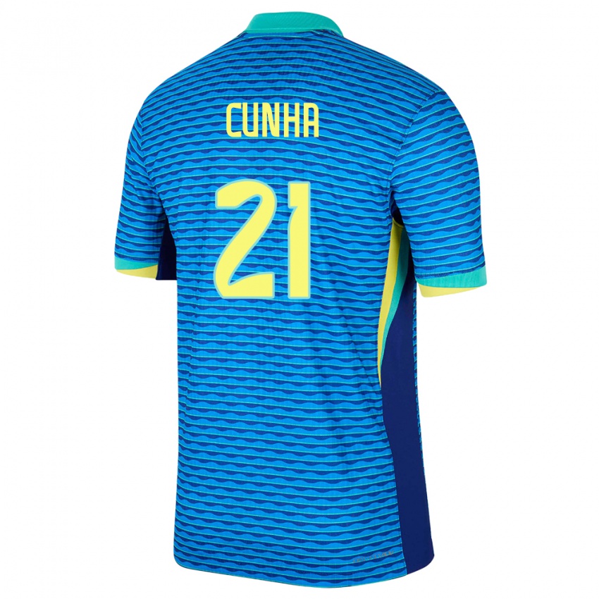 Kinder Brasilien Matheus Cunha #21 Blau Auswärtstrikot Trikot 24-26 T-Shirt Belgien