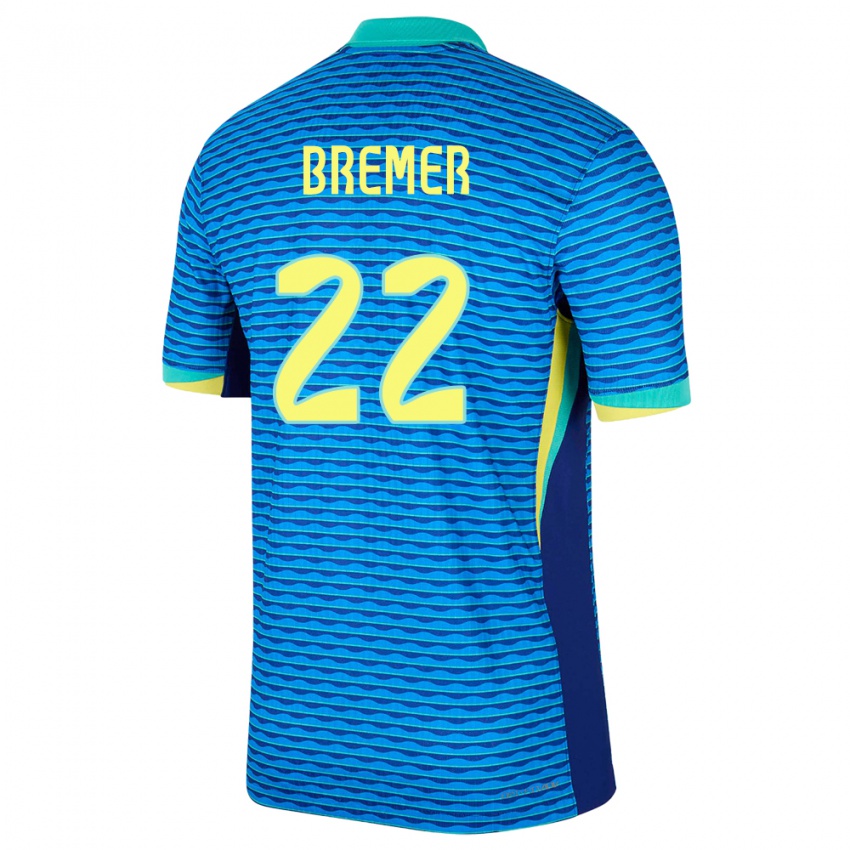 Enfant Maillot Brésil Bremer #22 Bleu Tenues Extérieur 24-26 T-Shirt Belgique