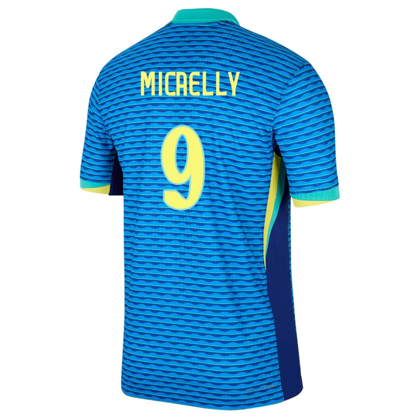 Enfant Maillot Brésil Micaelly #9 Bleu Tenues Extérieur 24-26 T-Shirt Belgique