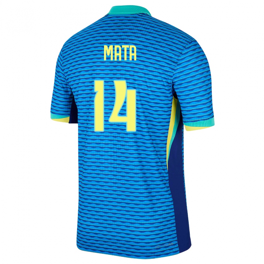 Kinder Brasilien Da Mata #14 Blau Auswärtstrikot Trikot 24-26 T-Shirt Belgien