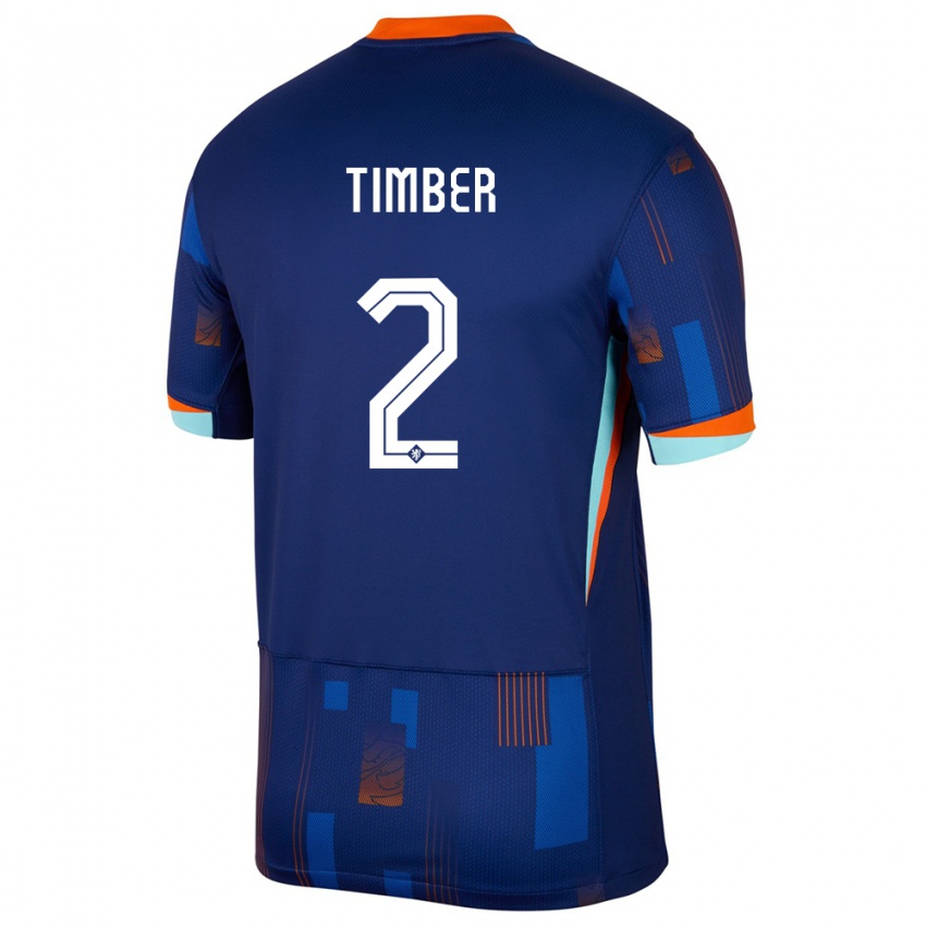 Kinder Niederlande Jurrien Timber #2 Blau Auswärtstrikot Trikot 24-26 T-Shirt Belgien