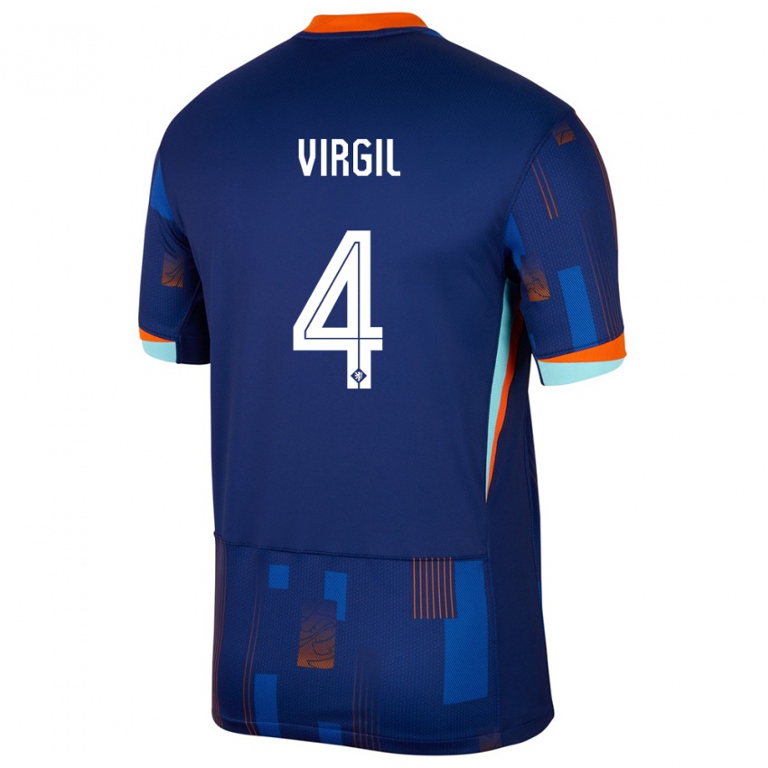 Kinderen Nederland Virgil Van Dijk #4 Blauw Uitshirt Uittenue 24-26 T-Shirt België