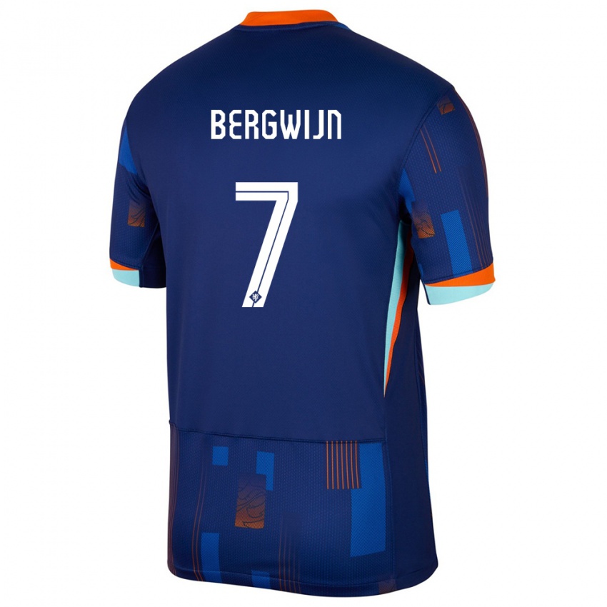 Kinder Niederlande Steven Bergwijn #7 Blau Auswärtstrikot Trikot 24-26 T-Shirt Belgien