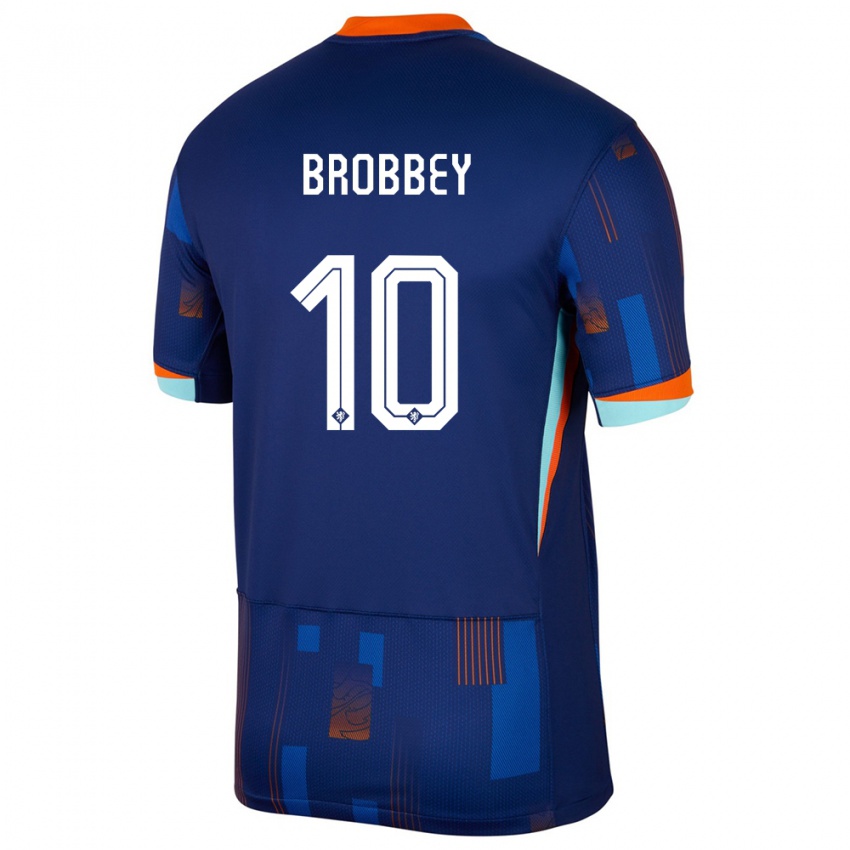 Kinder Niederlande Brian Brobbey #10 Blau Auswärtstrikot Trikot 24-26 T-Shirt Belgien