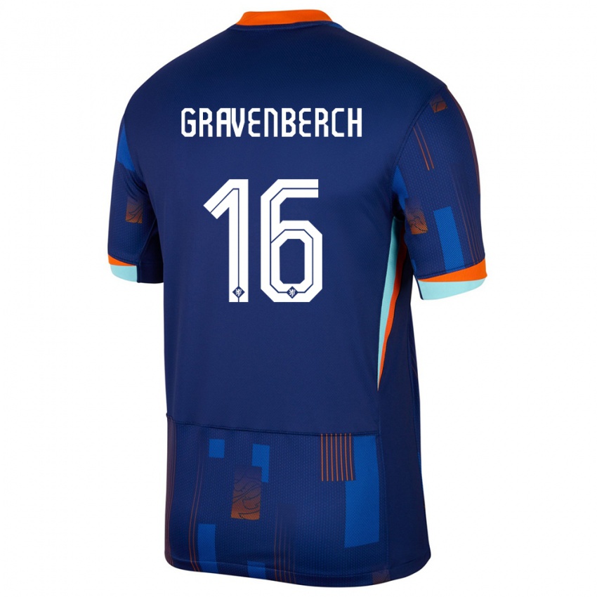 Kinder Niederlande Ryan Gravenberch #16 Blau Auswärtstrikot Trikot 24-26 T-Shirt Belgien