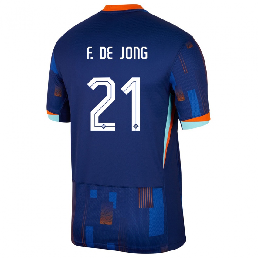 Kinder Niederlande Frenkie De Jong #21 Blau Auswärtstrikot Trikot 24-26 T-Shirt Belgien