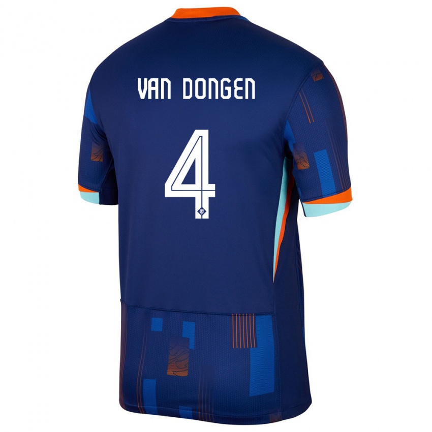 Kinder Niederlande Merel Van Dongen #4 Blau Auswärtstrikot Trikot 24-26 T-Shirt Belgien