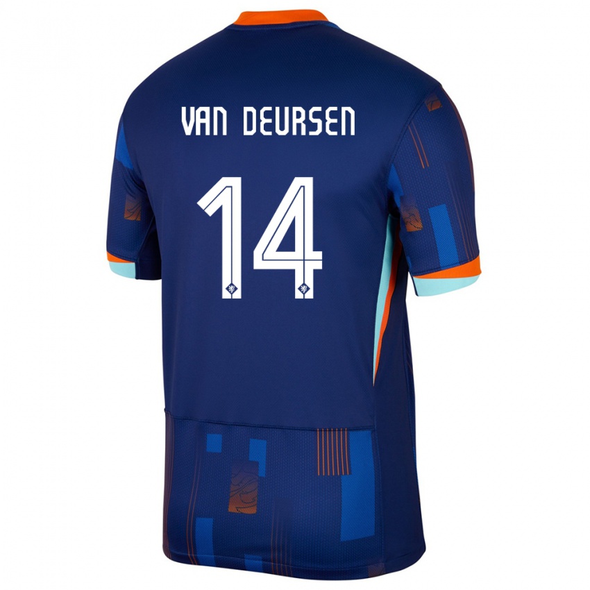 Enfant Maillot Pays-Bas Eva Van Deursen #14 Bleu Tenues Extérieur 24-26 T-Shirt Belgique