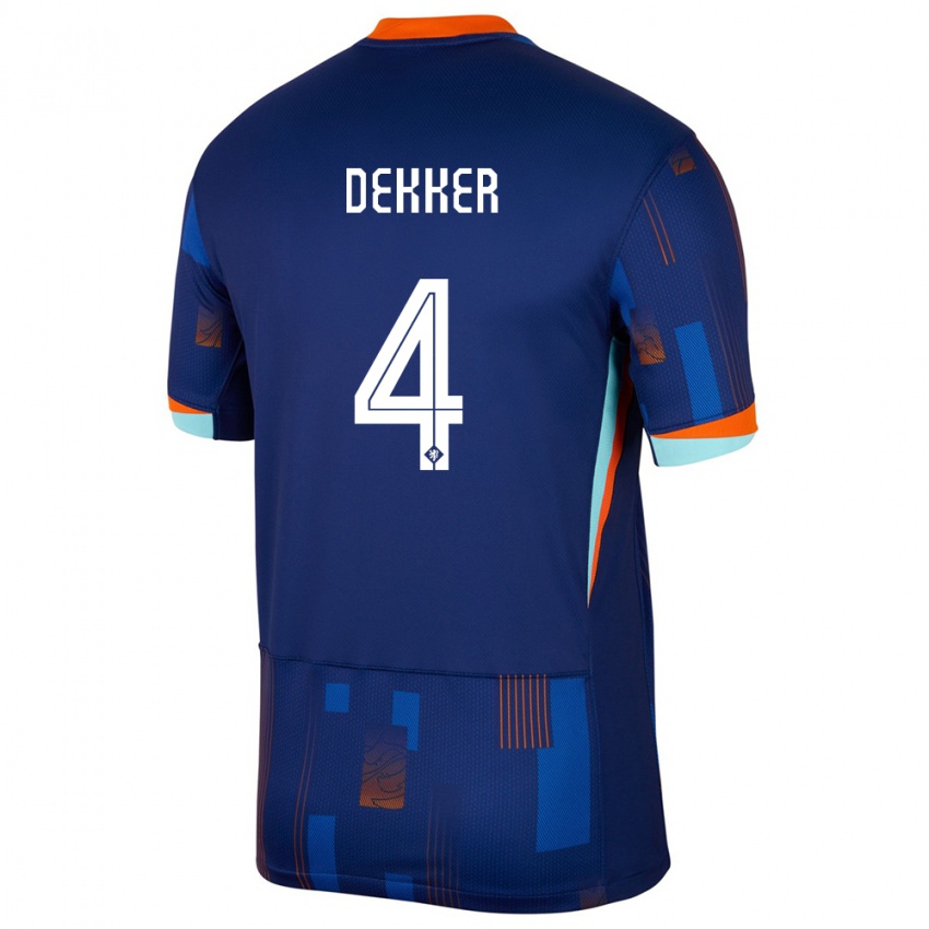 Kinder Niederlande Maxim Dekker #4 Blau Auswärtstrikot Trikot 24-26 T-Shirt Belgien