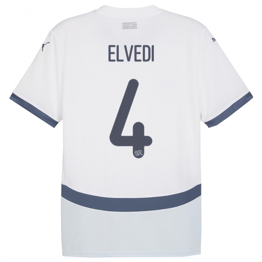 Enfant Maillot Suisse Nico Elvedi #4 Blanc Tenues Extérieur 24-26 T-Shirt Belgique