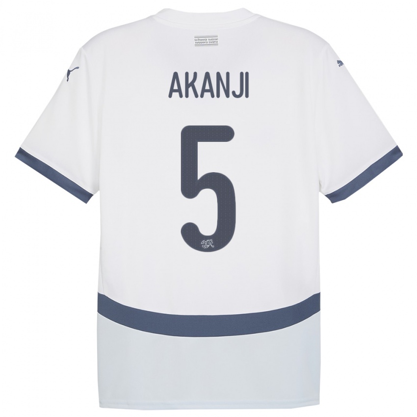 Enfant Maillot Suisse Manuel Akanji #5 Blanc Tenues Extérieur 24-26 T-Shirt Belgique