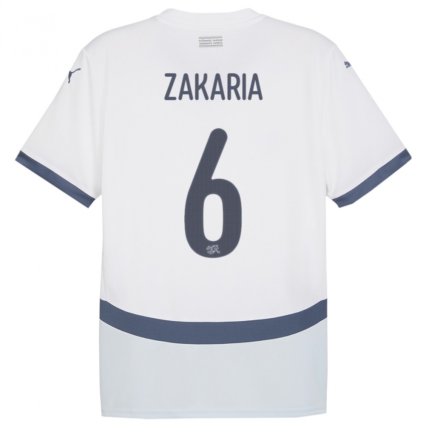 Kinder Schweiz Denis Zakaria #6 Weiß Auswärtstrikot Trikot 24-26 T-Shirt Belgien