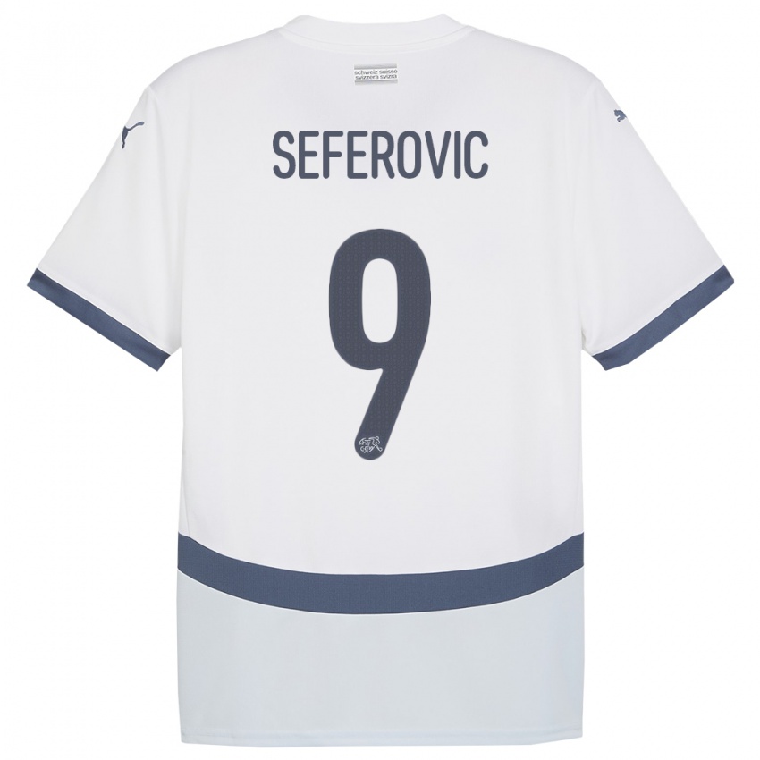 Kinder Schweiz Haris Seferovic #9 Weiß Auswärtstrikot Trikot 24-26 T-Shirt Belgien
