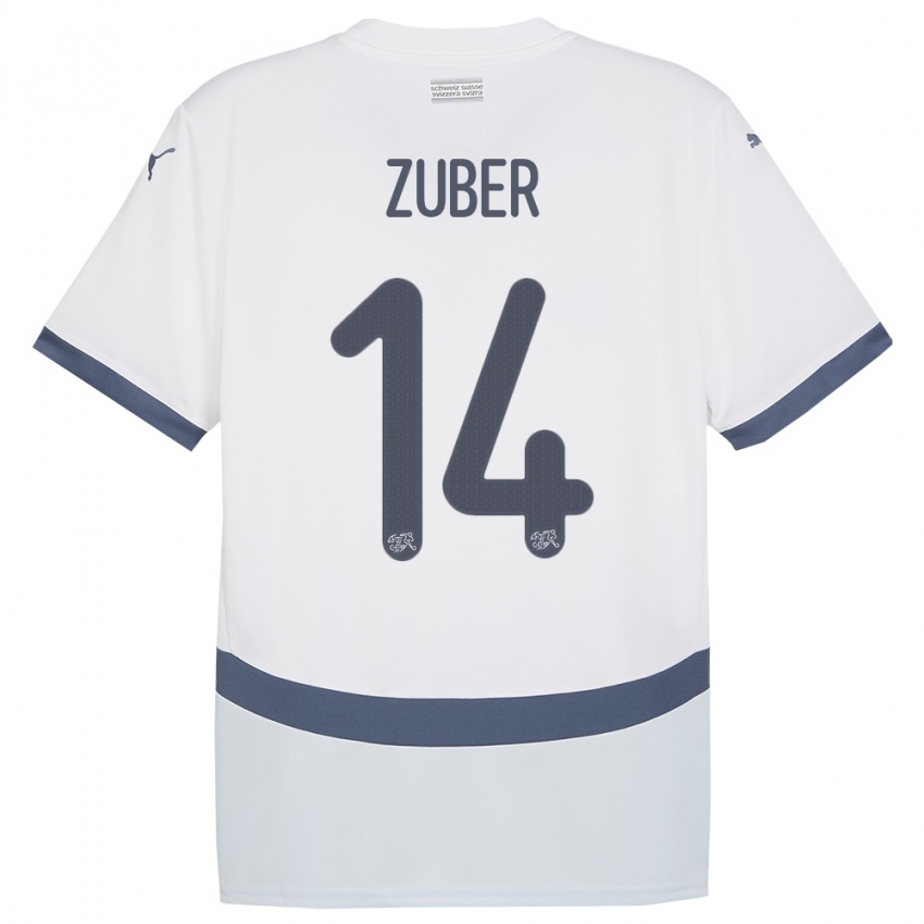 Enfant Maillot Suisse Steven Zuber #14 Blanc Tenues Extérieur 24-26 T-Shirt Belgique