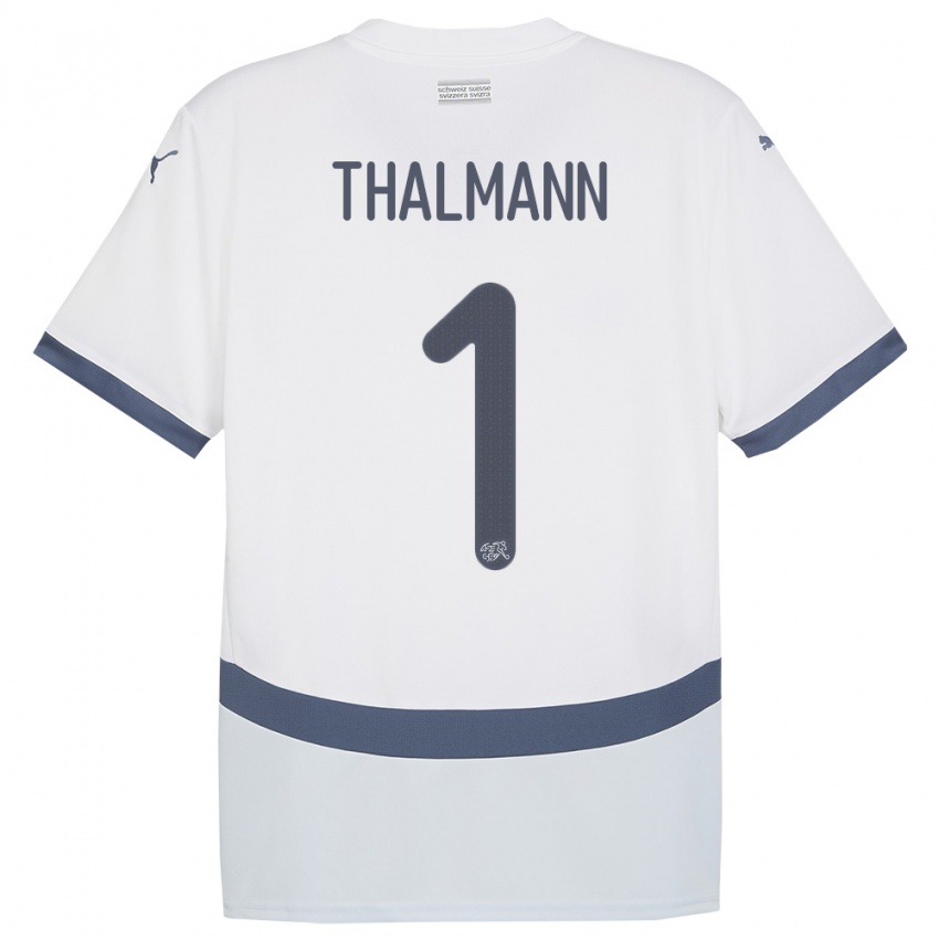 Kinder Schweiz Gaelle Thalmann #1 Weiß Auswärtstrikot Trikot 24-26 T-Shirt Belgien