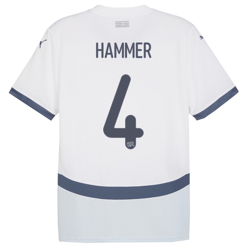 Enfant Maillot Suisse Pascal Hammer #4 Blanc Tenues Extérieur 24-26 T-Shirt Belgique