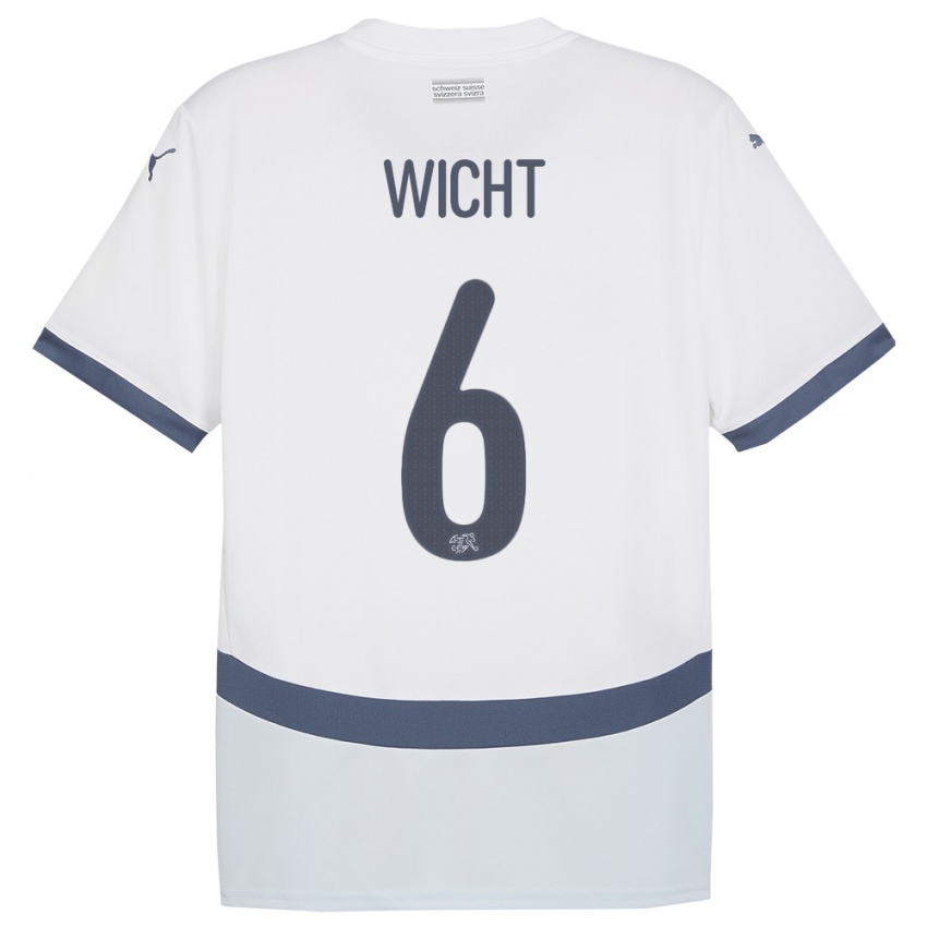 Kinder Schweiz Nathan Wicht #6 Weiß Auswärtstrikot Trikot 24-26 T-Shirt Belgien