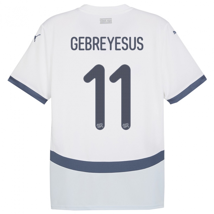 Kinder Schweiz Esey Gebreyesus #11 Weiß Auswärtstrikot Trikot 24-26 T-Shirt Belgien
