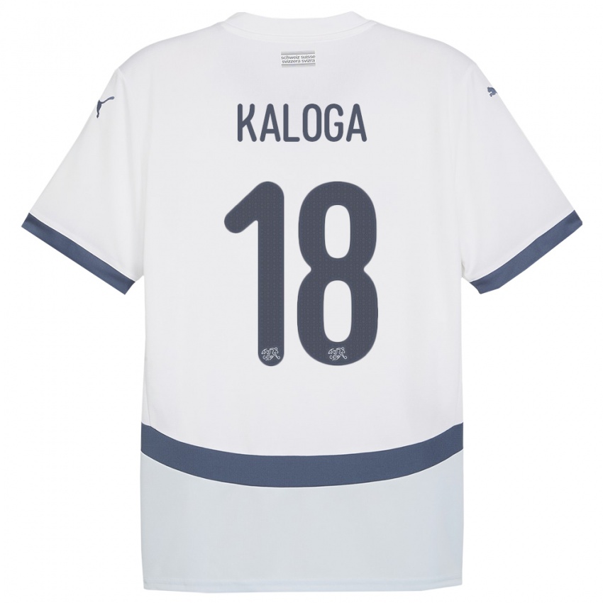 Kinder Schweiz Issa Kaloga #18 Weiß Auswärtstrikot Trikot 24-26 T-Shirt Belgien