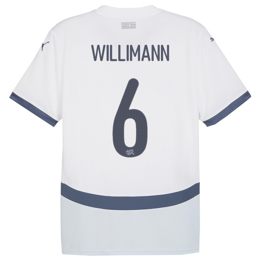 Kinder Schweiz Mauricio Willimann #6 Weiß Auswärtstrikot Trikot 24-26 T-Shirt Belgien