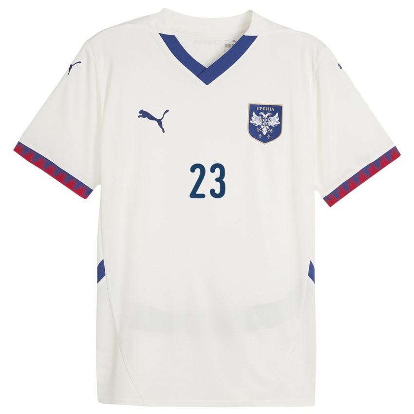 Enfant Maillot Serbie Vuk Mitrovic #23 Blanc Tenues Extérieur 24-26 T-Shirt Belgique