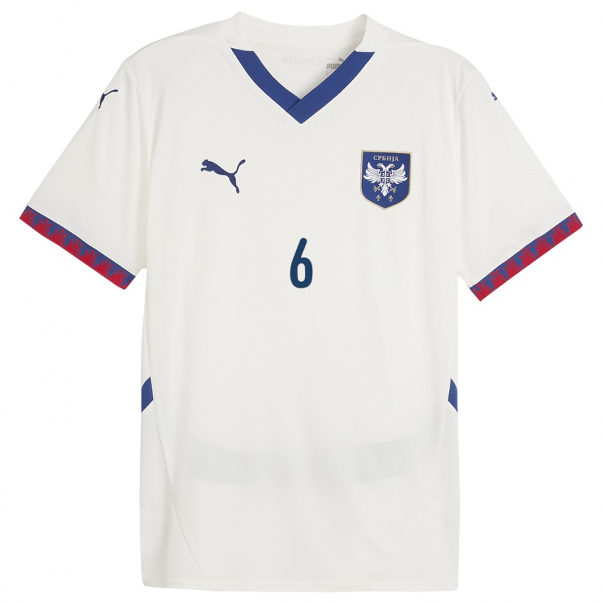 Kinder Serbien Nemanja Maksimovic #6 Weiß Auswärtstrikot Trikot 24-26 T-Shirt Belgien