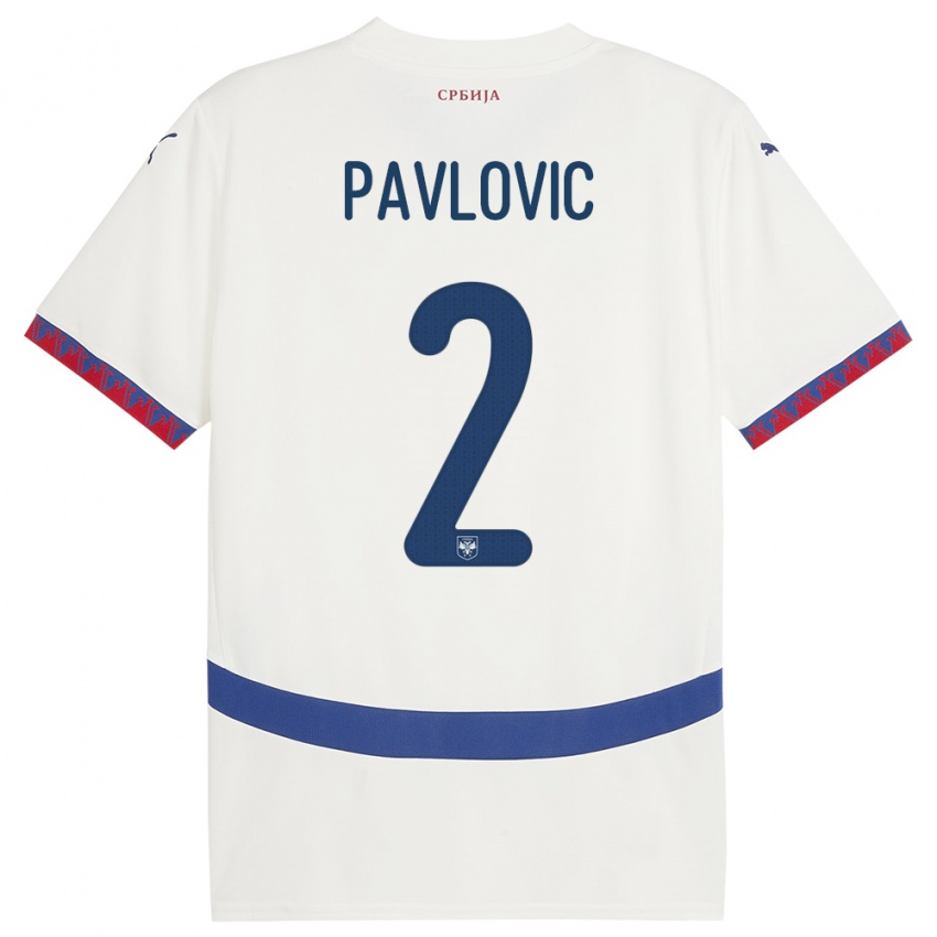 Kinder Serbien Strahinja Pavlovic #2 Weiß Auswärtstrikot Trikot 24-26 T-Shirt Belgien