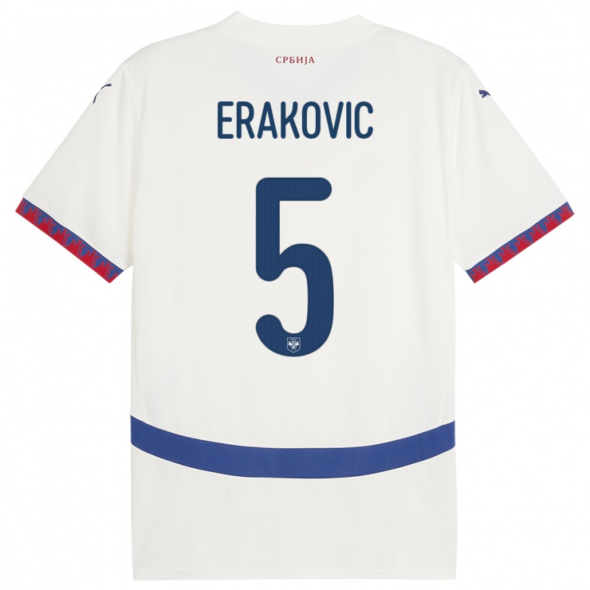 Enfant Maillot Serbie Strahinja Erakovic #5 Blanc Tenues Extérieur 24-26 T-Shirt Belgique