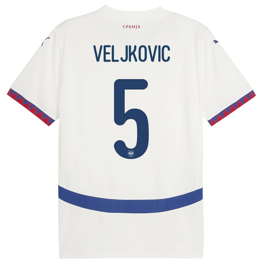 Kinderen Servië Milos Veljkovic #5 Wit Uitshirt Uittenue 24-26 T-Shirt België