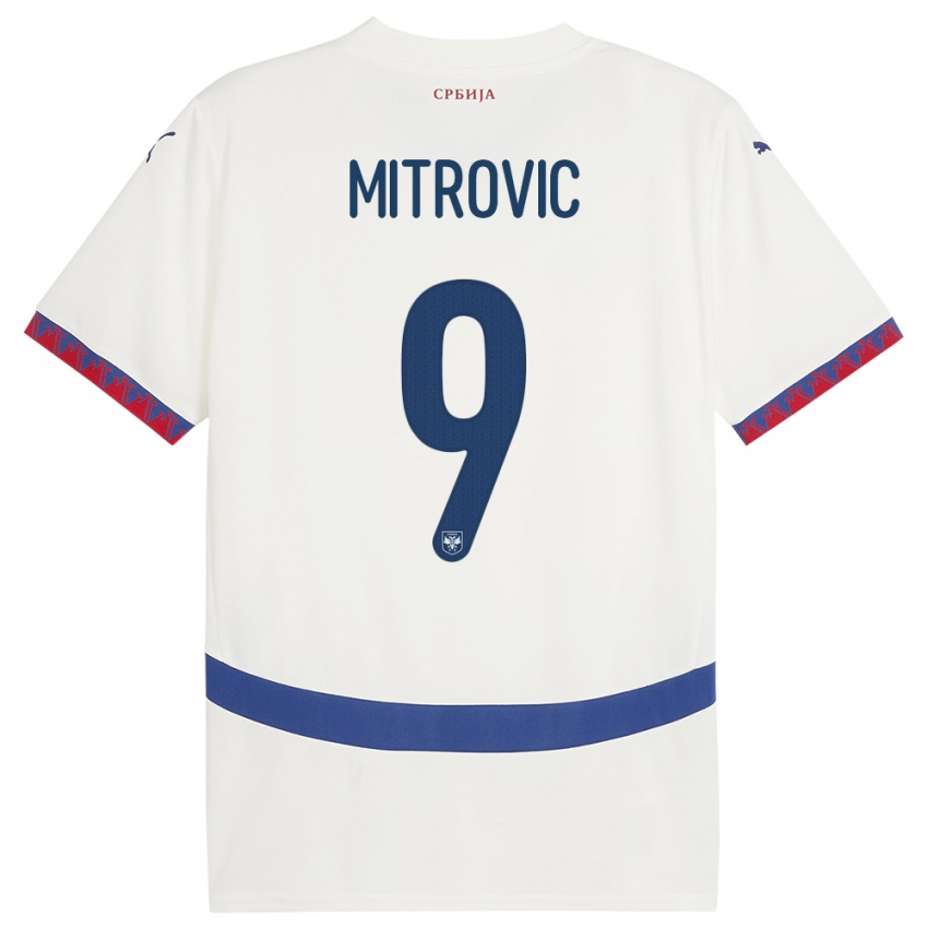 Enfant Maillot Serbie Aleksandar Mitrovic #9 Blanc Tenues Extérieur 24-26 T-Shirt Belgique
