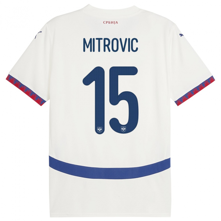 Kinderen Servië Stefan Mitrovic #15 Wit Uitshirt Uittenue 24-26 T-Shirt België