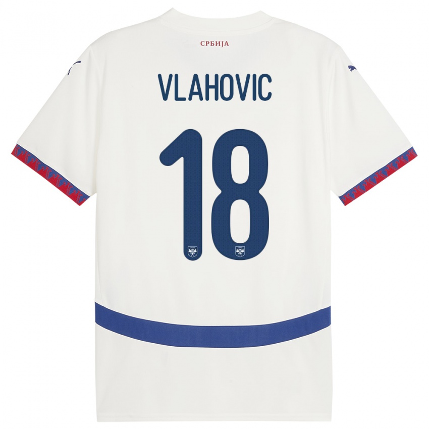 Enfant Maillot Serbie Dusan Vlahovic #18 Blanc Tenues Extérieur 24-26 T-Shirt Belgique