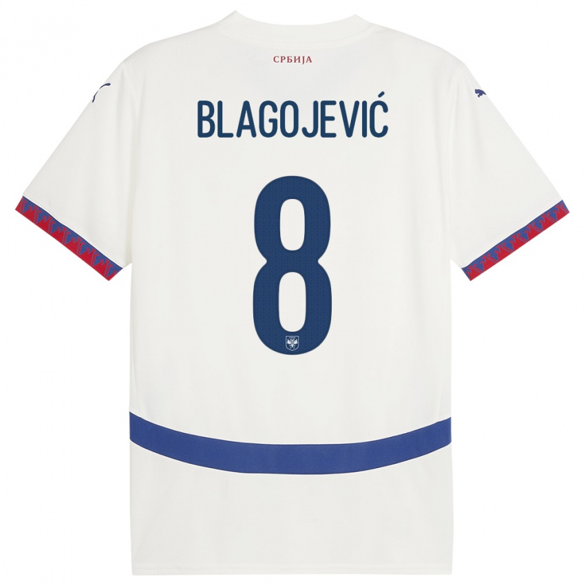 Enfant Maillot Serbie Dina Blagojevic #8 Blanc Tenues Extérieur 24-26 T-Shirt Belgique